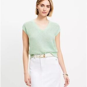 Loft v neck wedge stitchy short sleeve sweater sprucestone green size medium‎